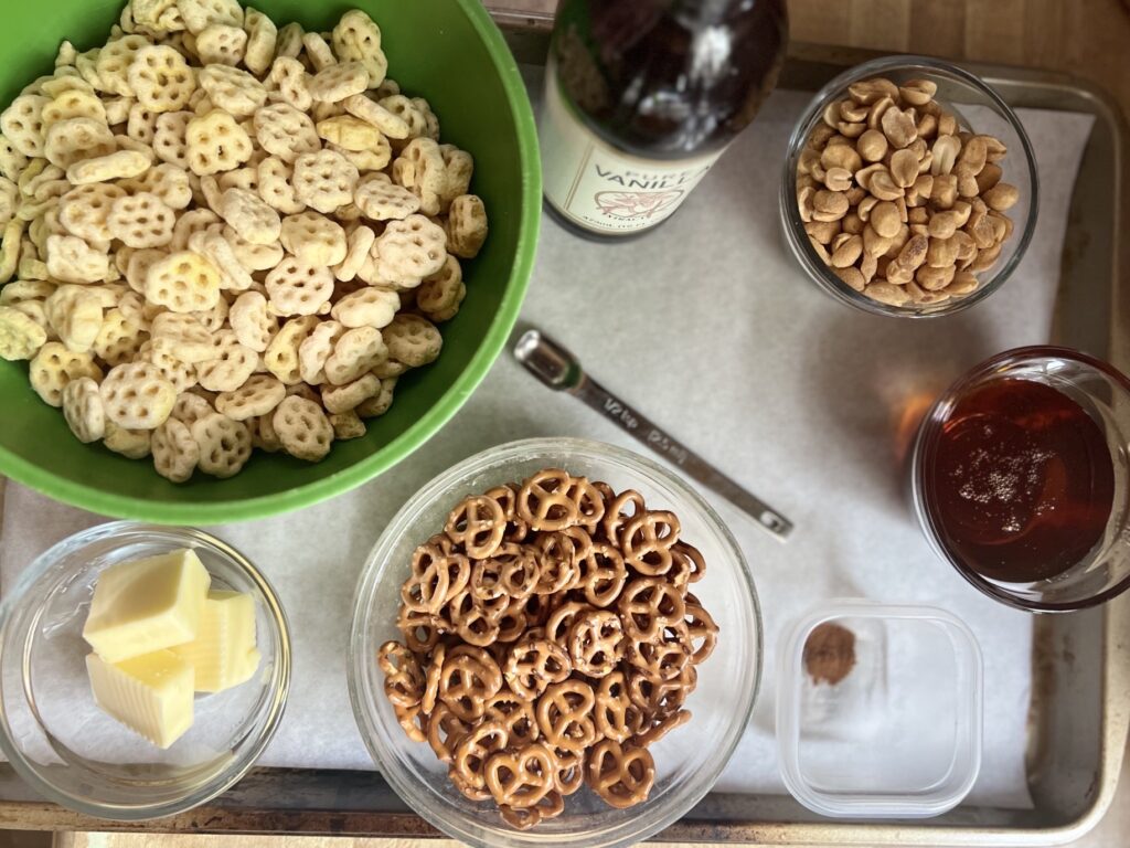 This Honey Cereal Snack Mix only takes a few ingredients for sweet & salty deliciousness!