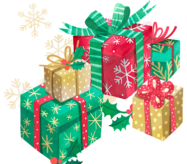 Pile of festively colored Christmas presents filled with Disney-inspired kitchen gifts such as a toaster, popcorn maker, and apron.