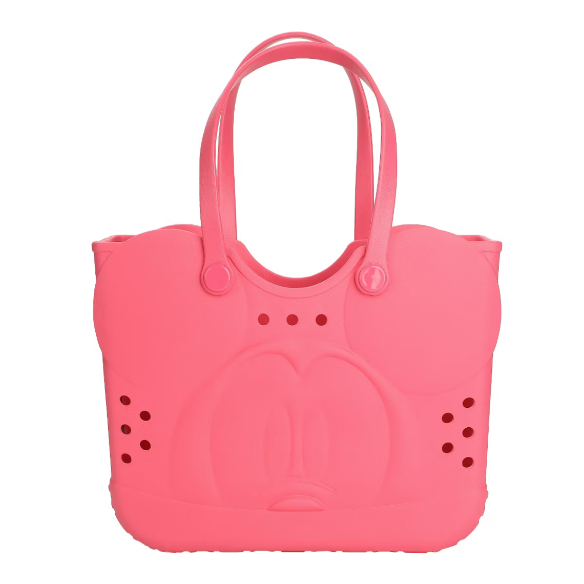 Disney Mickey Mouse Face 16.5" Pink Water-Resistant Rubber Molded Large Tote Beach Swim Bag
