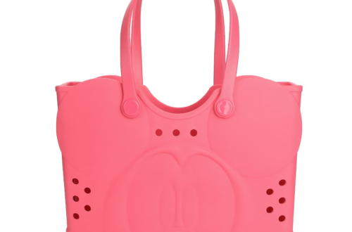 Disney Mickey Mouse Face 16.5" Pink Water-Resistant Rubber Molded Large Tote Beach Swim Bag
